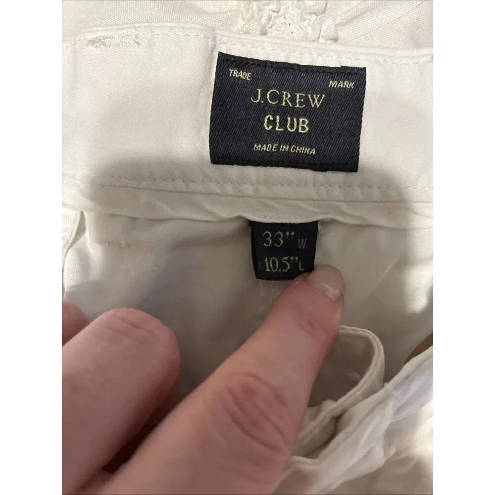 J Crew Club Solid White Bermuda Shorts 10 33” Waist 10.5 Length